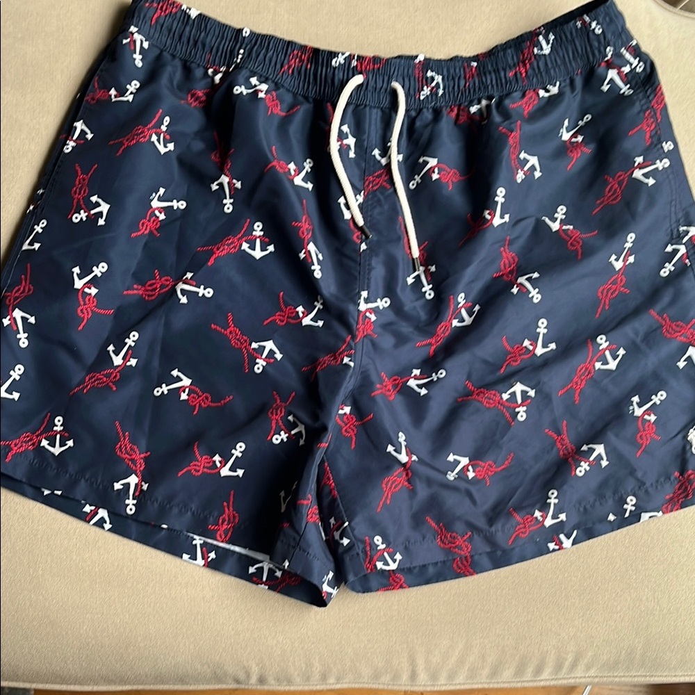 Nautical Print Men's Swim Shorts - Navy and Red 3XL